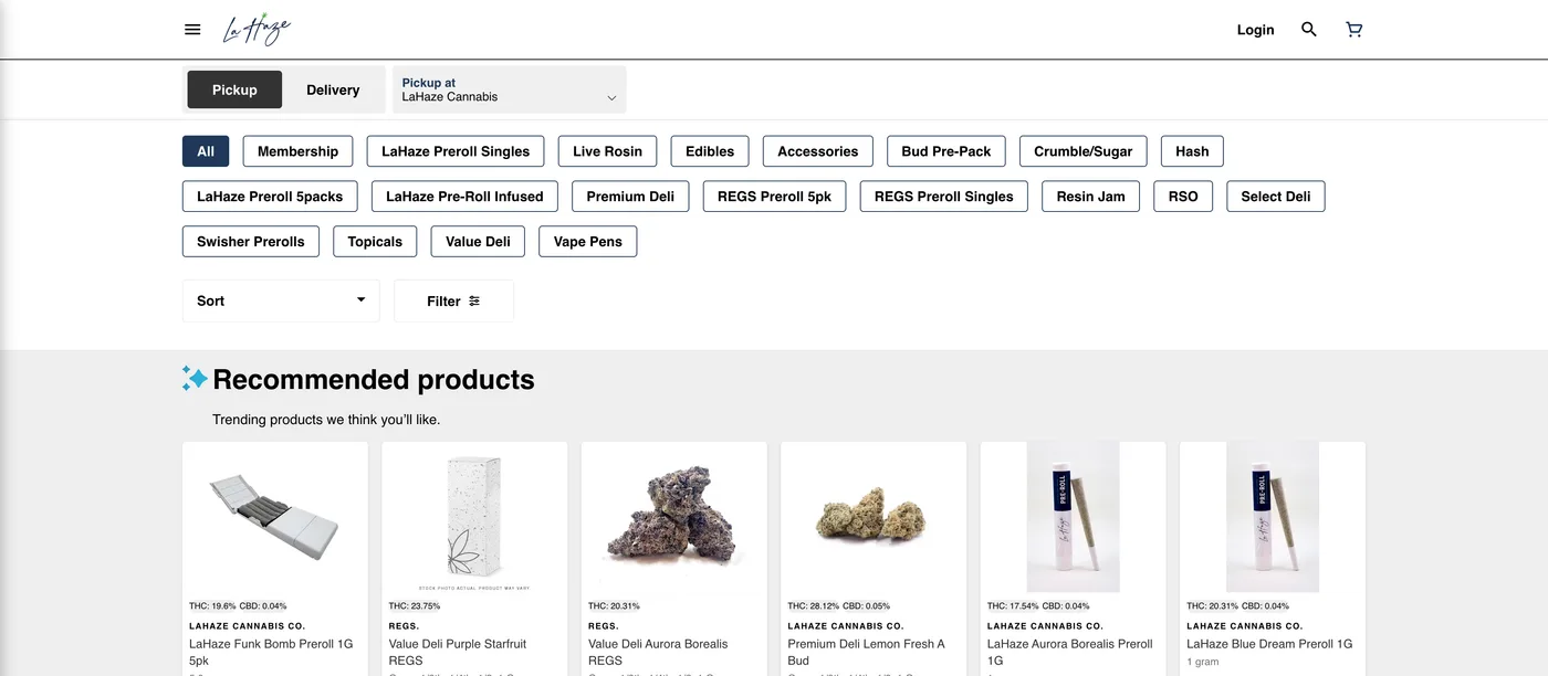 LaHaze online shop and menu